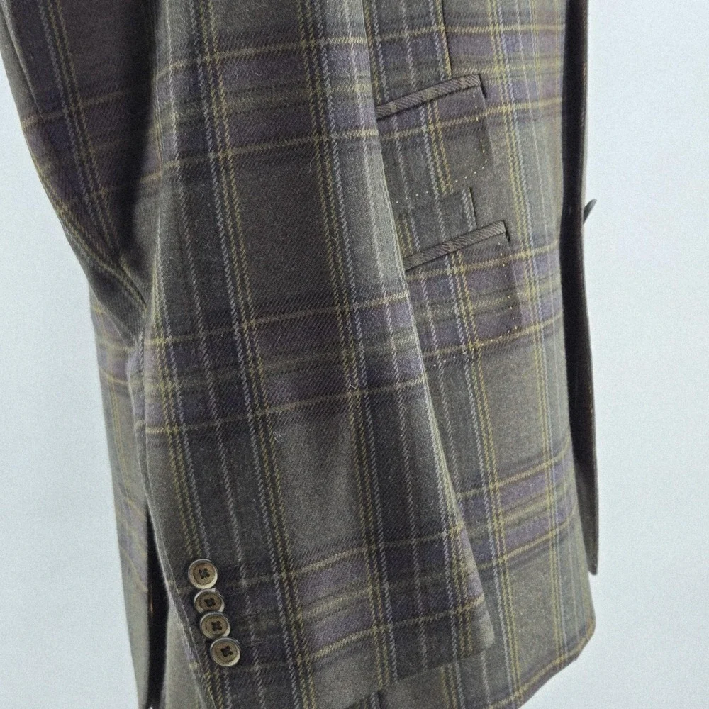 Ted Baker Sport Coat Mens 44 Brown Plaid Wool Tweed 2 Button Made In Italy